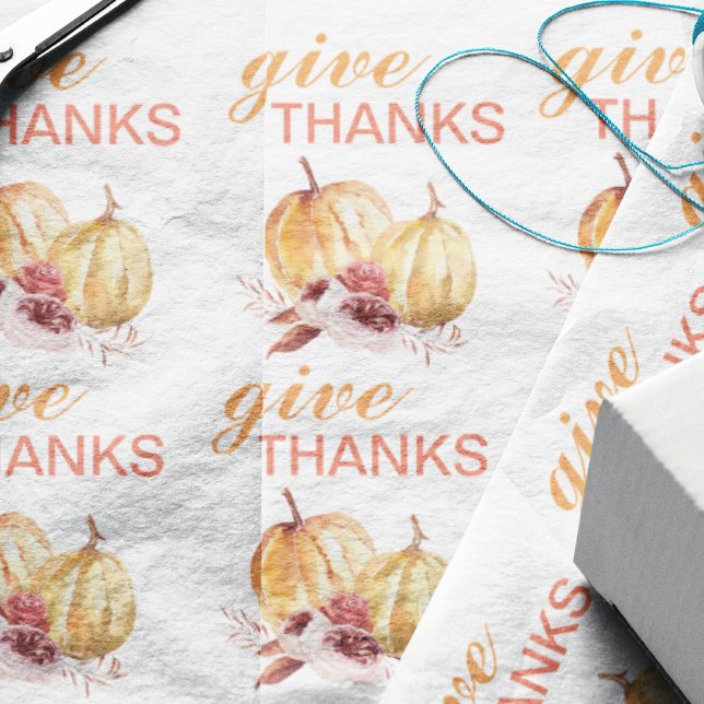Trendy Orange & Red Give Thanks & Pumpkin Wrapping Paper (Creator Uploaded)