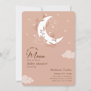Trendy Over the Moon Girl Baby Shower Invitation