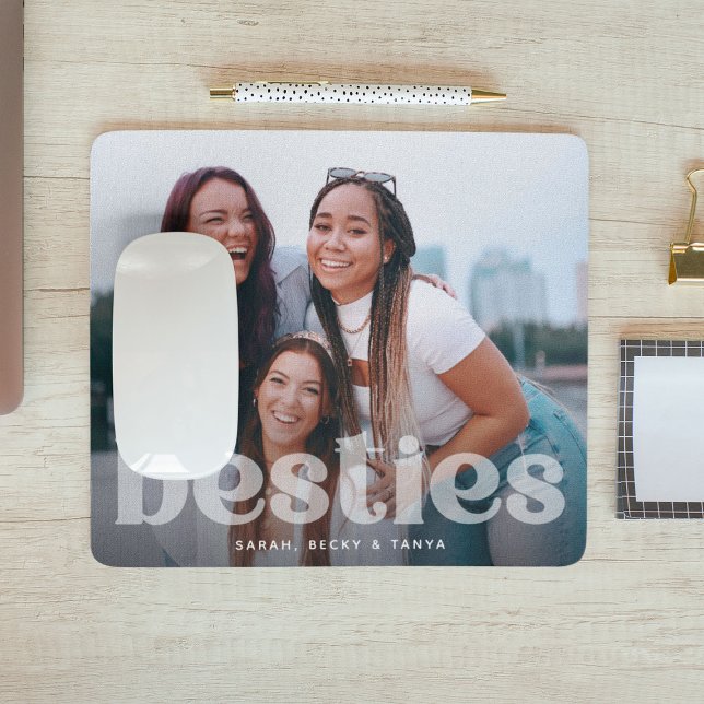 Trendy Overlay Bestie Typography Photo  Mouse Pad (Creator Uploaded)