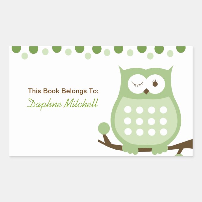 Trendy Owl (Green) Custom Book Plate Sticker (Front)