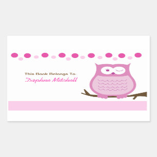 Trendy Owl (Pink) Custom Book Plate Sticker