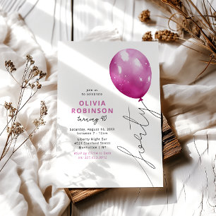 Trendy Paink Balloon 40th Birthday Invitation