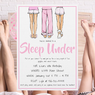 Trendy Pajama Sleep Under /Girls PJ Party  Invitation
