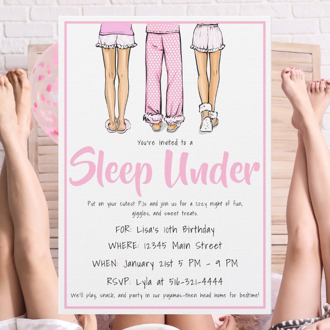 Trendy Pajama Sleep Under /Girls PJ Party  Invitation (Creator Uploaded)