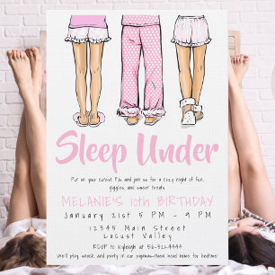 Trendy Pajama Sleep Under   Girls Tween PJ Party Invitation