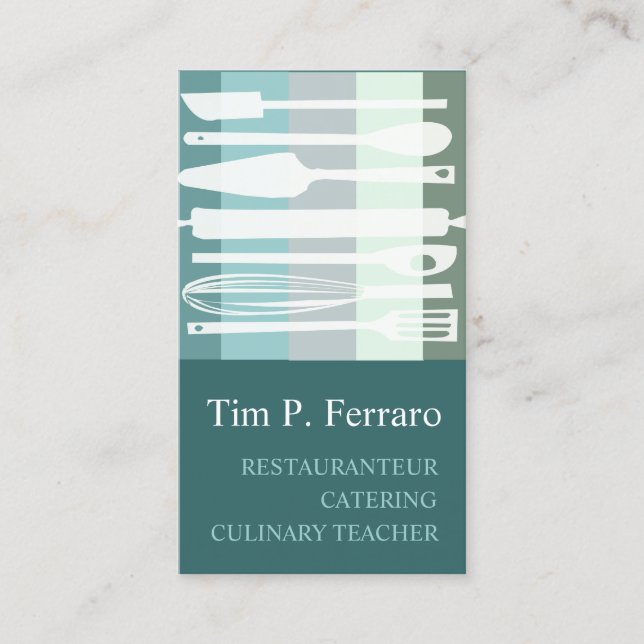 Trendy Pale Teal Blue  Culinary Bakery  Cook Chef Business Card (Front)
