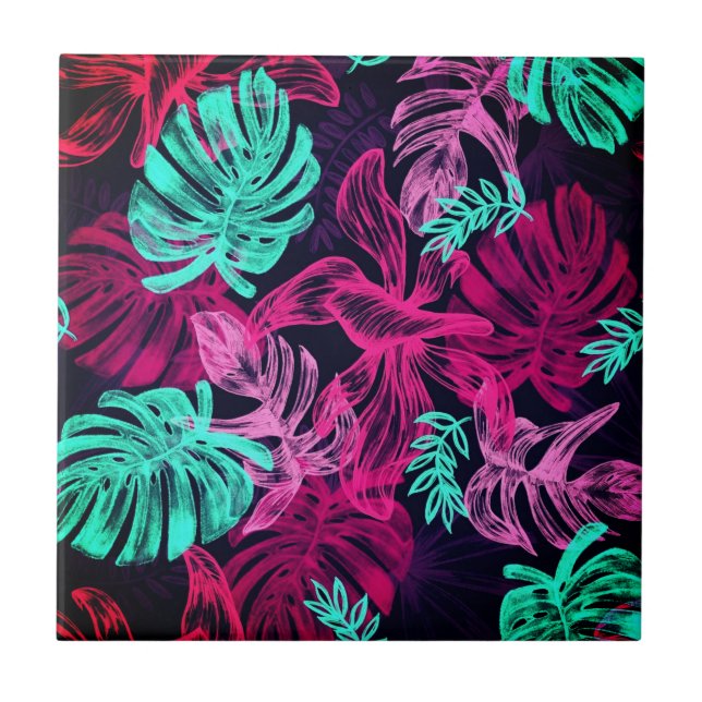 Trendy Palm Leaves Ceramic Tile (Front)