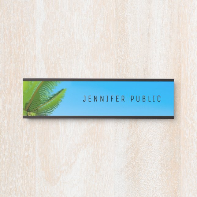 Trendy Palms Blue Sky Modern Nature Template Door Sign (Front)