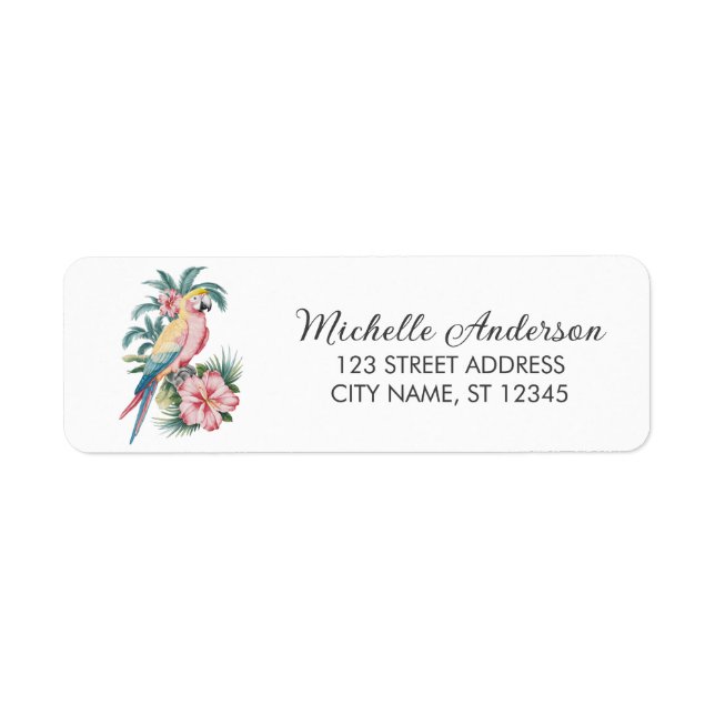 Trendy Parrot and Hibisc Return Address Label (Front)
