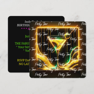 Trendy Party Time Neon Personalised Invitation