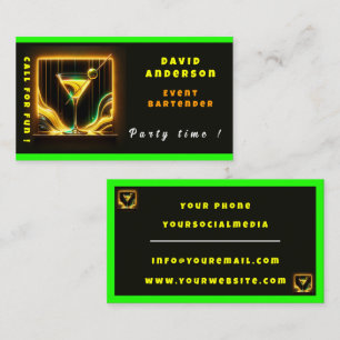Trendy Party Time Neon Personalised Professional Business Card