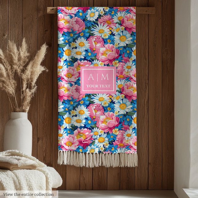 Trendy pastel blue and pink preppy monogram fleece (Trendy pastel blue and pink preppy monogram fleece)