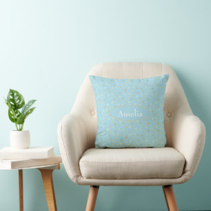 Trendy Pastel Blue Gold Confetti Dots Cushion