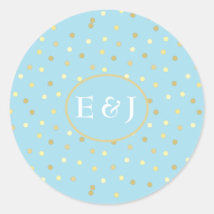 Trendy Pastel Blue Gold Confetti Dots Personalised Classic Round Sticker