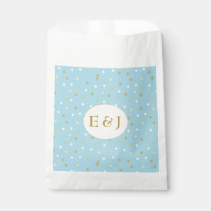 Trendy Pastel Blue Gold Confetti Dots Personalised Favour Bags