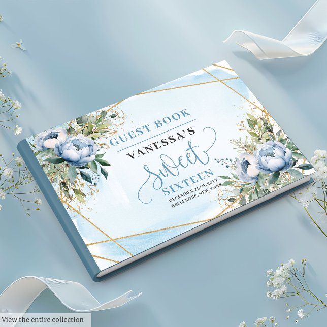 Trendy Pastel Blue White Floral Sweet Sixteen 16th Guest Book (Trendy Pastel Blue White Floral Sweet Sixteen Guest Book)
