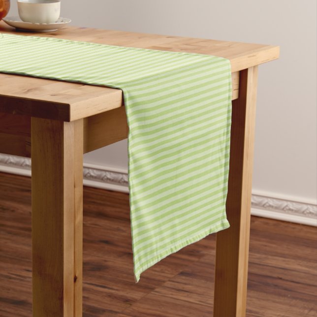 Trendy Pastel Bright Lime Green Stripes Pattern Short Table Runner (In Situ)