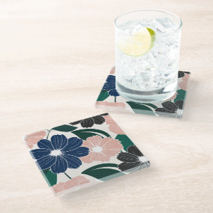 Trendy Pastel & Dark Floral Coaster