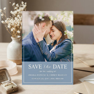 Trendy Pastel Dusty Blue Colour Simply Chic Photo Save The Date
