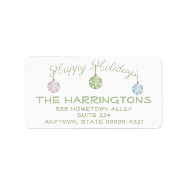 Trendy Pastel Green Happy Holidays Ornaments Label (Front)