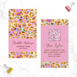 Trendy Pastel Modern Gold Leopard Print QR Code Business Card