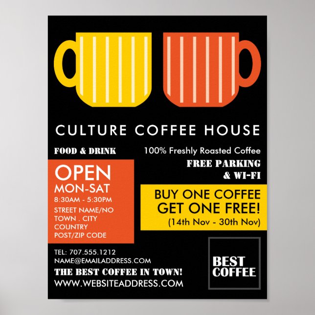 Trendy Pastel Mug Icons Barista, Café, Coffeehouse Poster (Front)