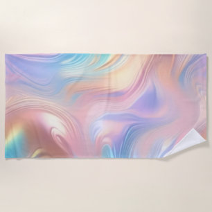 Trendy pastel Pink Blue yellow abstract waves Beach Towel
