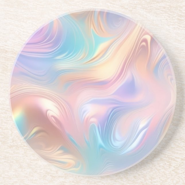 Trendy pastel Pink Blue yellow abstract waves Coaster (Front)