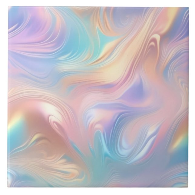 Trendy pastel Pink Blue yellow abstract waves Tile (Front)