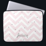 Trendy Pastel Pink Chevron Dotty Personalised  Laptop Sleeve<br><div class="desc">Sweet trendy chevron and dots pattern.</div>