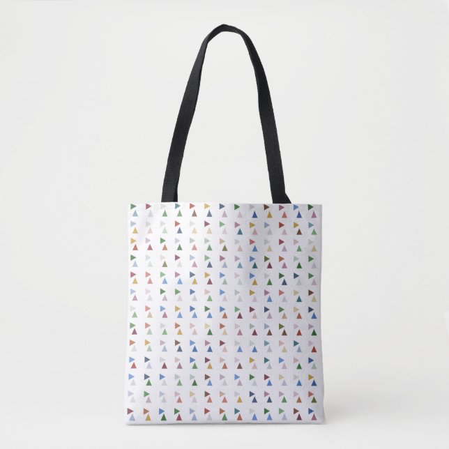 Trendy Pastel Triangles on White Geometric Pattern Tote Bag (Front)
