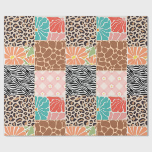 Trendy Patchwork Animal Print & Floral Wrapping Pa Paper
