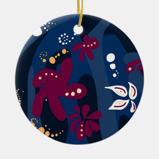 Trendy Pattern accessories, abstract blue pink Ceramic Tree Decoration (Front)