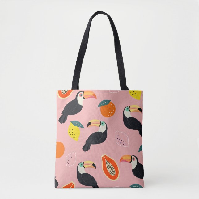 Trendy pattern with toucan and abstract tropical f tote bag (Front)