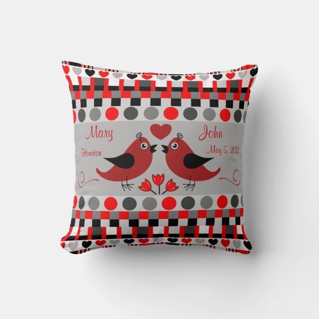 Trendy Patterns, Love Birds & Custom Text Cushion (Front)