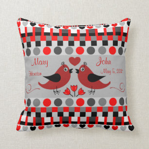 Trendy Patterns, Love Birds & Custom Text Cushion