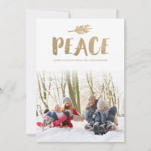 Trendy Peace Holiday Photo Cards - Gold