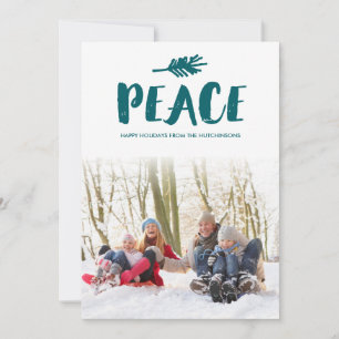 Trendy Peace Holiday Photo Cards - Teal