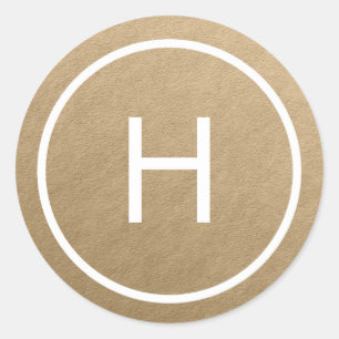 Trendy Peace Round Monogram Stickers - Gold