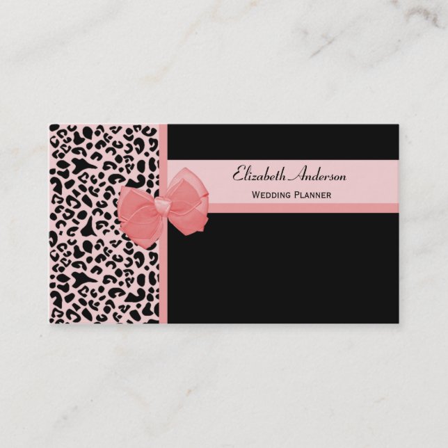 Trendy Peach Leopard Print Wedding Planner Business Card (Front)