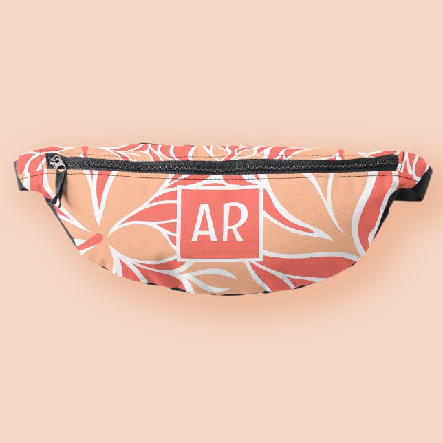 Trendy Peach Modern Floral Pattern Monogram Travel Bum Bags (Trendy Peach Modern Floral Pattern Monogram Travel Fanny Pack)