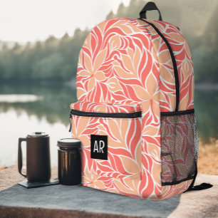 Trendy Peach Orange Modern Floral Pattern Flowers Printed Backpack