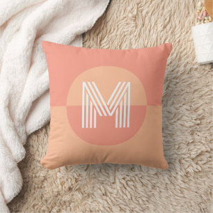 Trendy Peach Pink Geometric Modern Monogram Cushion
