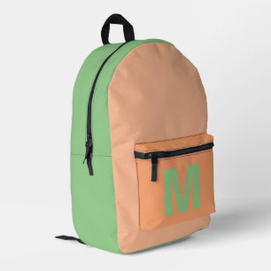 Trendy peach sage green with Monogram name Printed Backpack