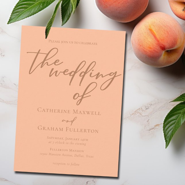 Trendy Peach Typography Summer Wedding Invitation (Creator Uploaded)