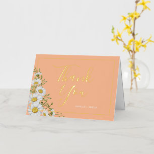 Trendy Peach & White Daisies Thank You   Foil Greeting Card