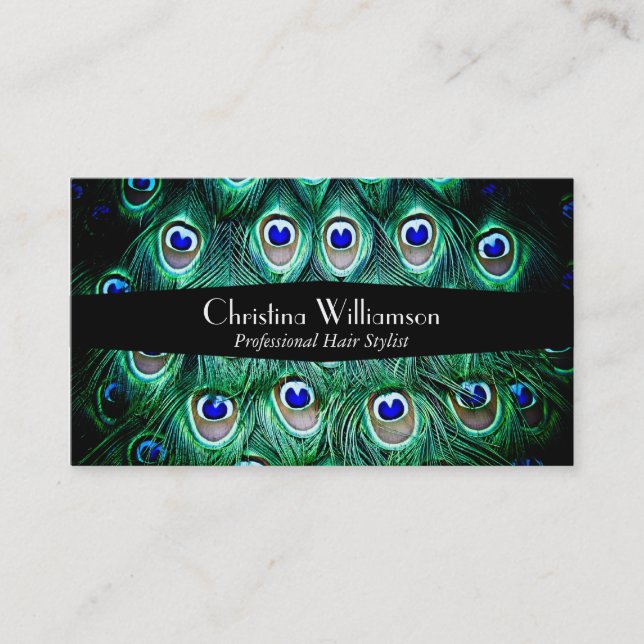 Trendy Peacock Feathers Business Card (Front)
