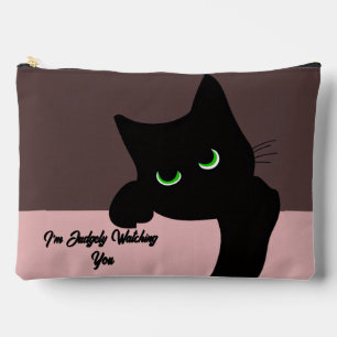 Trendy Peeking Black Cat Monogram Accessory Pouch