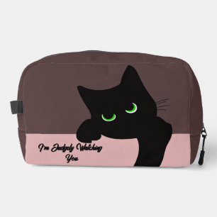 Trendy Peeking Black Cat Monogram Dopp Kit