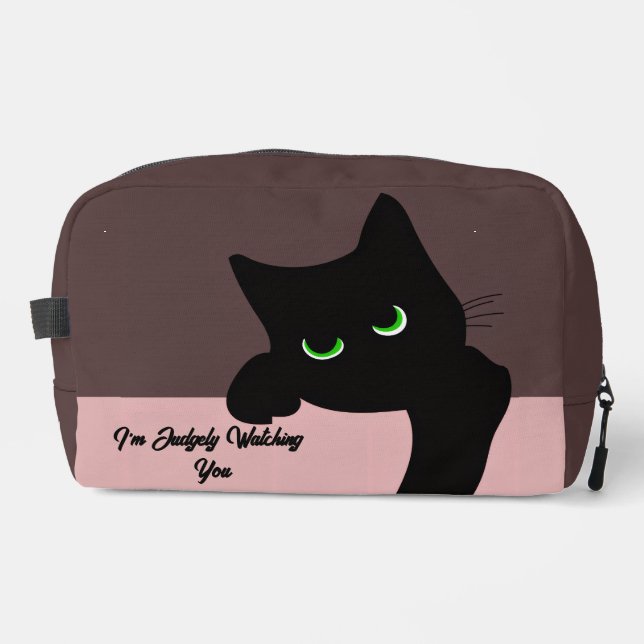 Trendy Peeking Black Cat Monogram Dopp Kit (Front)